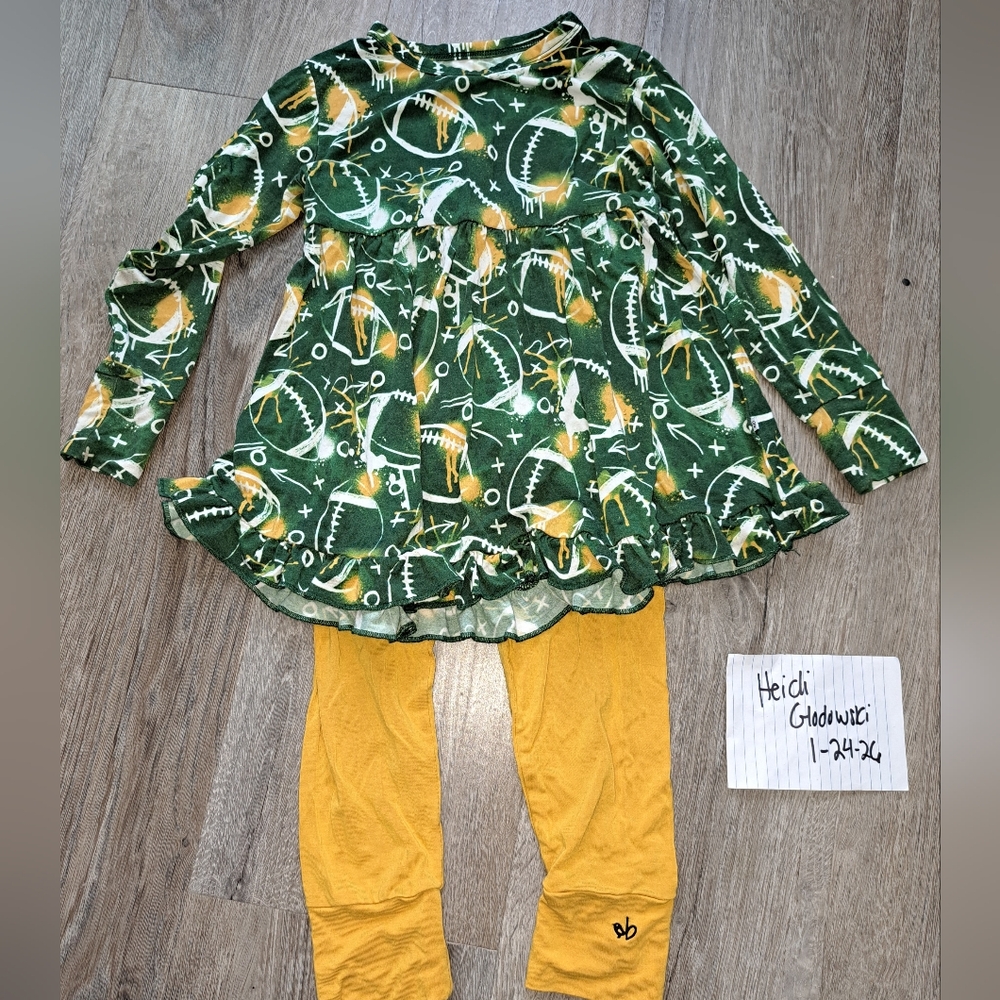 Bamboo Green and Yellow Kids Football Peplum Set
